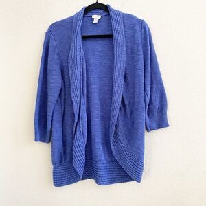 CHICO'S AMPARO BLUE OPEN SAVANNA SLUB CARDIGAN SWEATER‎ SZ 2 (L)